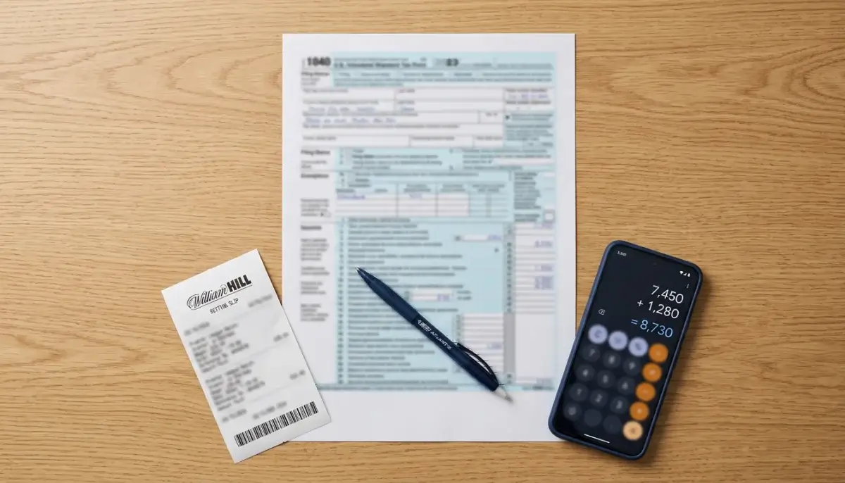 Daňový formulář a sázkový tiket vedle sebe na pracovním stole